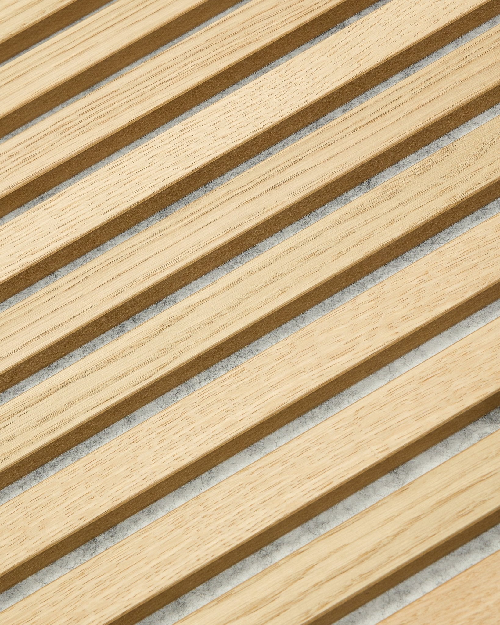 WoodUpp Original Akupanel in Classic Oak and Grey Felt, sized 240 x 60 cm, features vertical wood slats for a modern geometric Scandinavian acoustic panel design.
