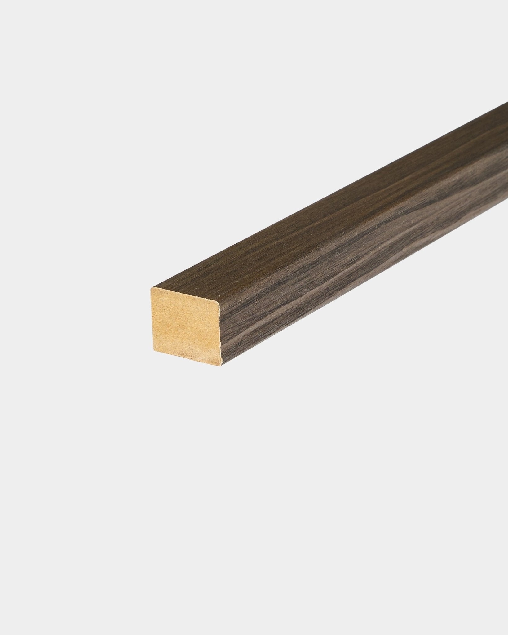 WoodUpp End lamella in Black Oak, 2.2 cm, designed for finishing Akupanel acoustic panel edges or MDF frame accents in Nordic interior applications.
