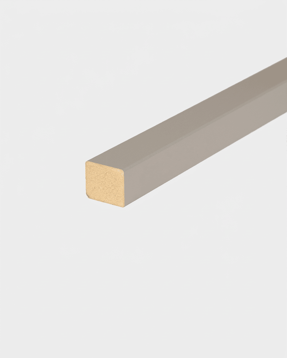 WoodUpp End Lamella in Dark Cashmere, 240 x 2.2 cm, rectangular accessory for Akupanel acoustic panels, displayed on a white background.