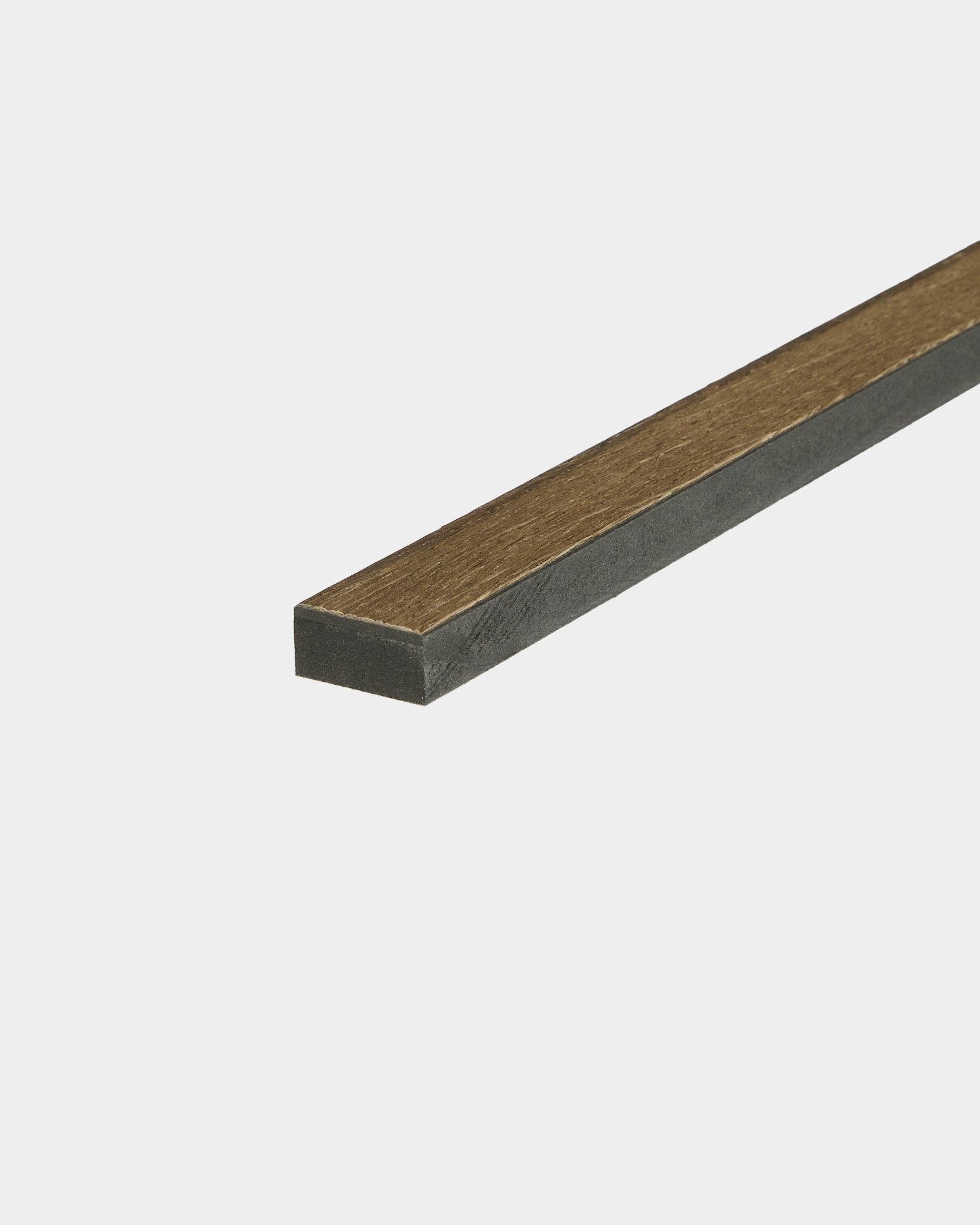 Close-up of a 240 cm Rustic Grey Oak Lamella by WoodUpp, designed for edge trimming or replacing Akupanel acoustic panel slats.