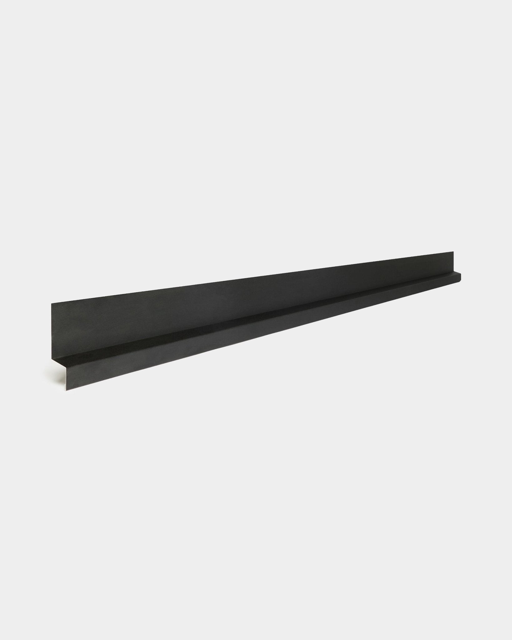WoodUpp Aluwood Bottom, 240 cm: a long black minimalist facade panel accessory featuring a slim, powder-coated aluminum ledge for outdoor installation.