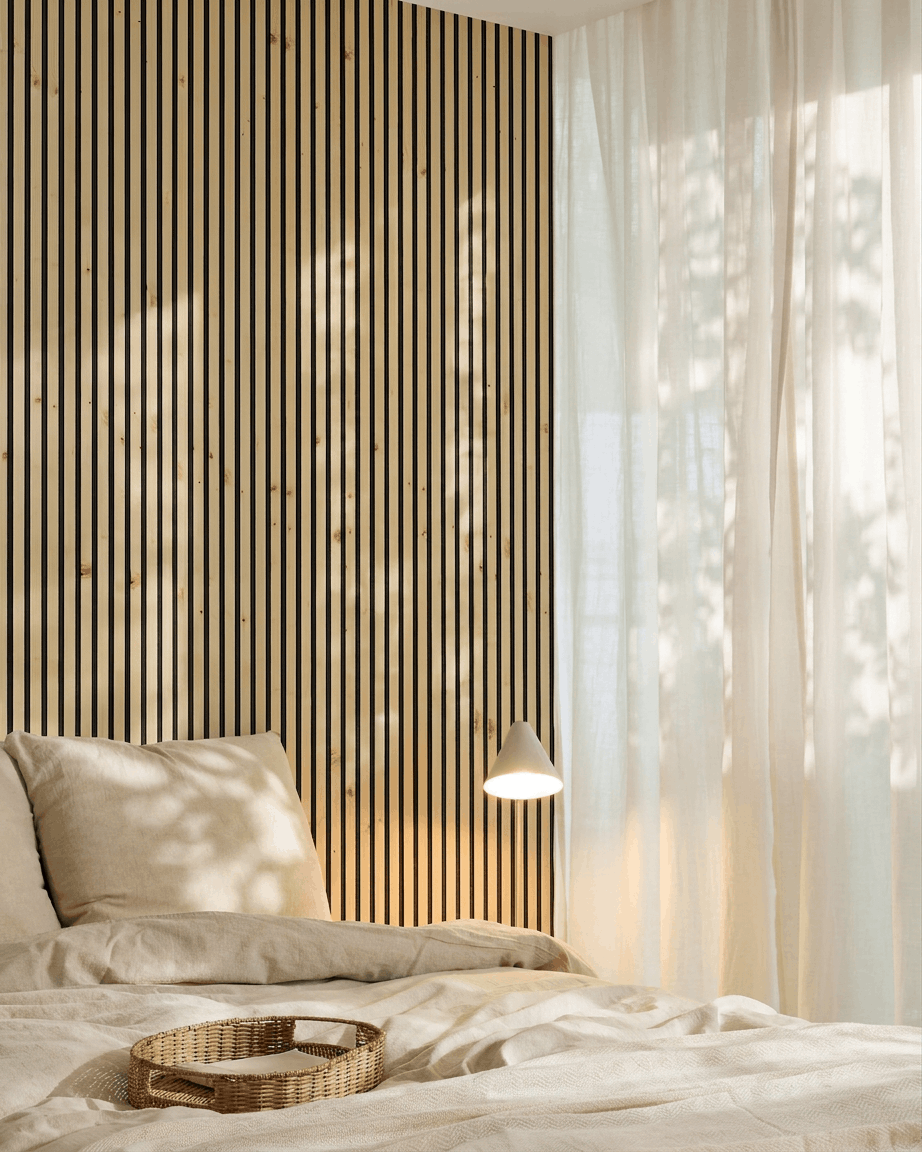 Akupanel | Acoustic Panel / Natural Wood, Alp, Black Felt, 300 x 60 cm