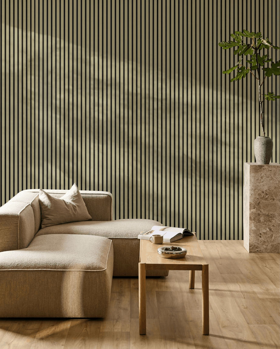 Akupanel | Acoustic Panel / Colored, Moss, Black Felt, 240 x 60 cm