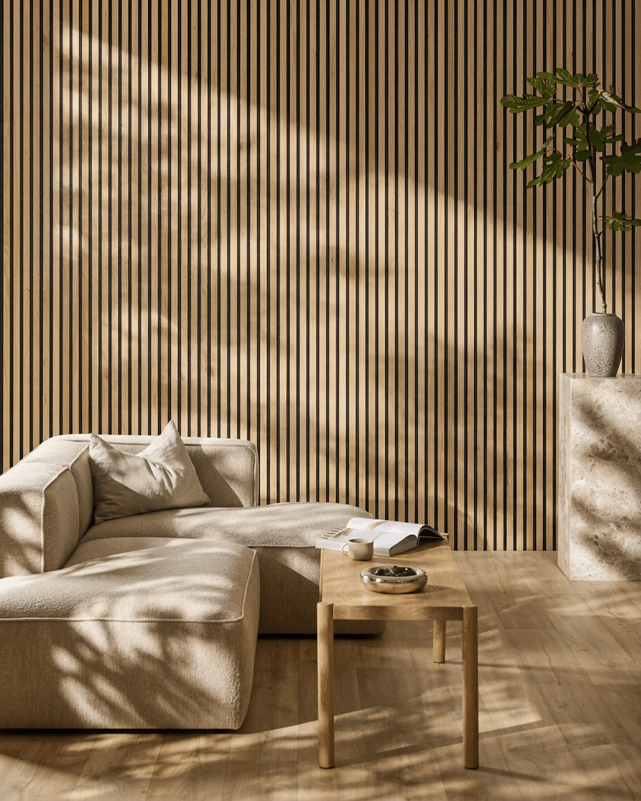 Akupanel | Acoustic Panel / Rustic Natural Oak, Black Felt, 240 x 60 cm