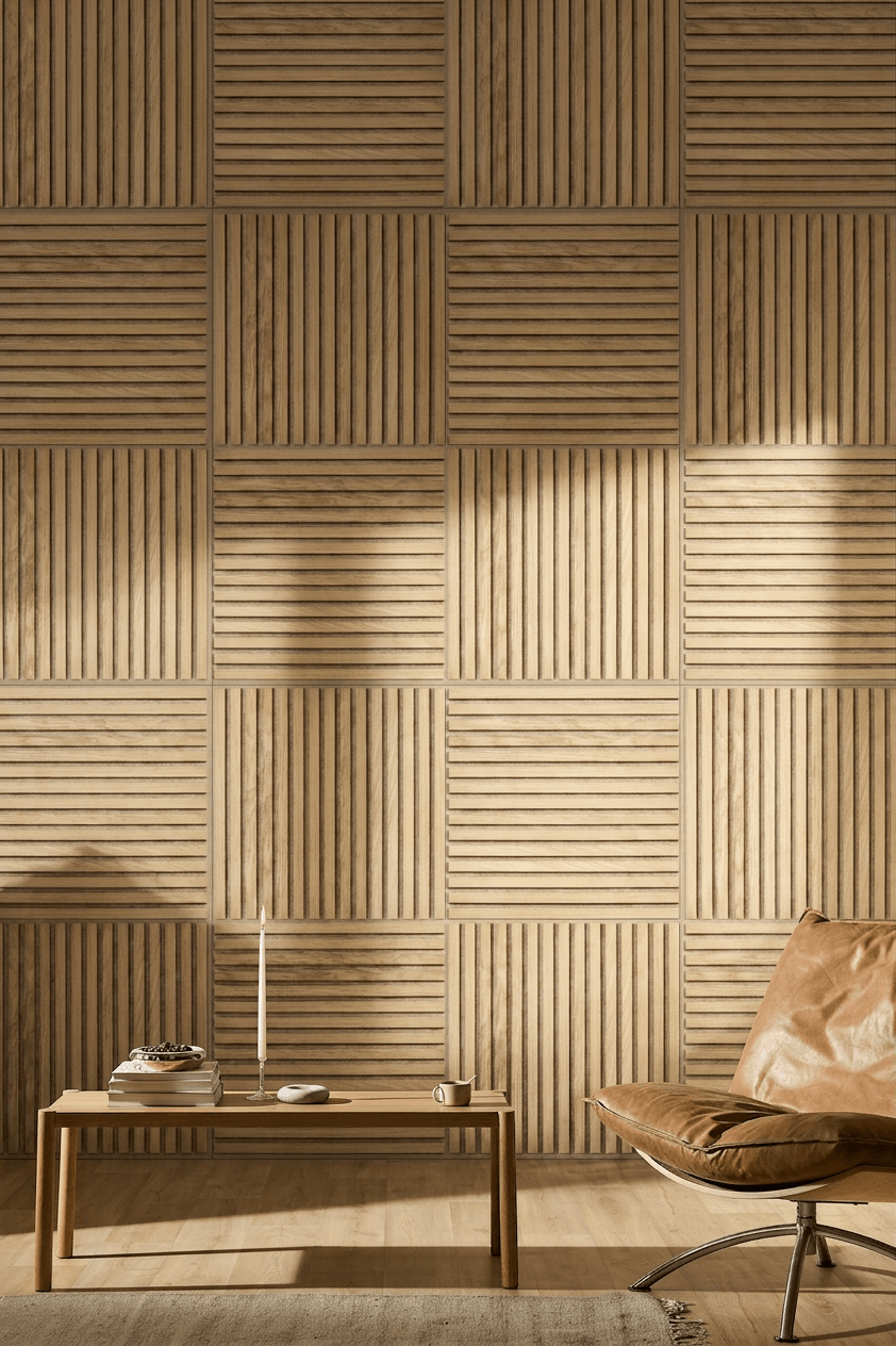 Akupixel | Acoustic Panel / Natural Wood, Carolina Oak, Light Beige Felt, 60 x 60 cm