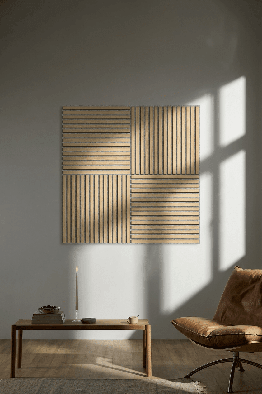 Akupixel | Acoustic Panel / Natural Wood, Classic Oak, Grey Felt, 60 x 60 cm