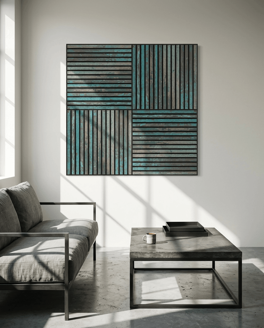 Akupixel | Acoustic Panel / Colored, Oxide Blue, Black Felt, 60 x 60 cm