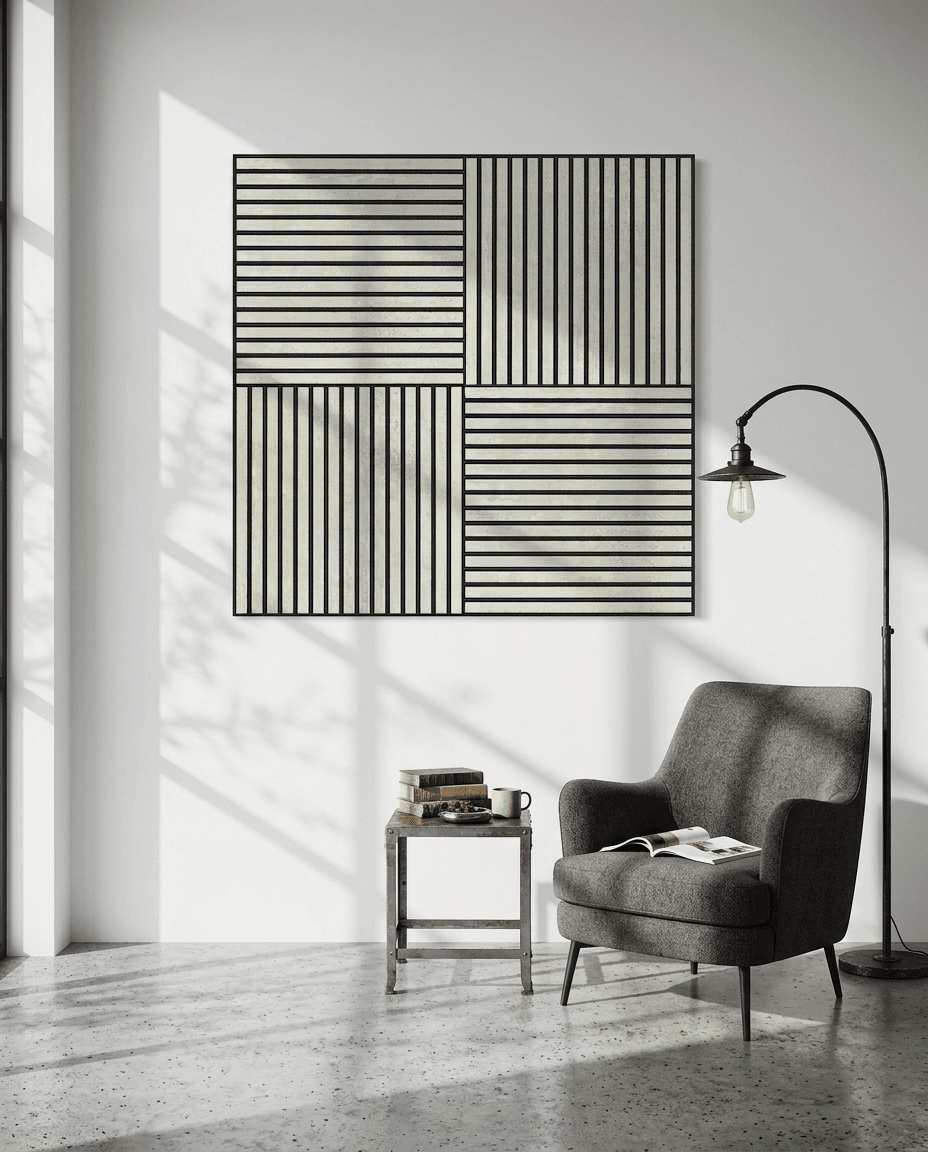Akupixel | Acoustic Panel / Colored, Oxide White, Black Felt, 60 x 60 cm