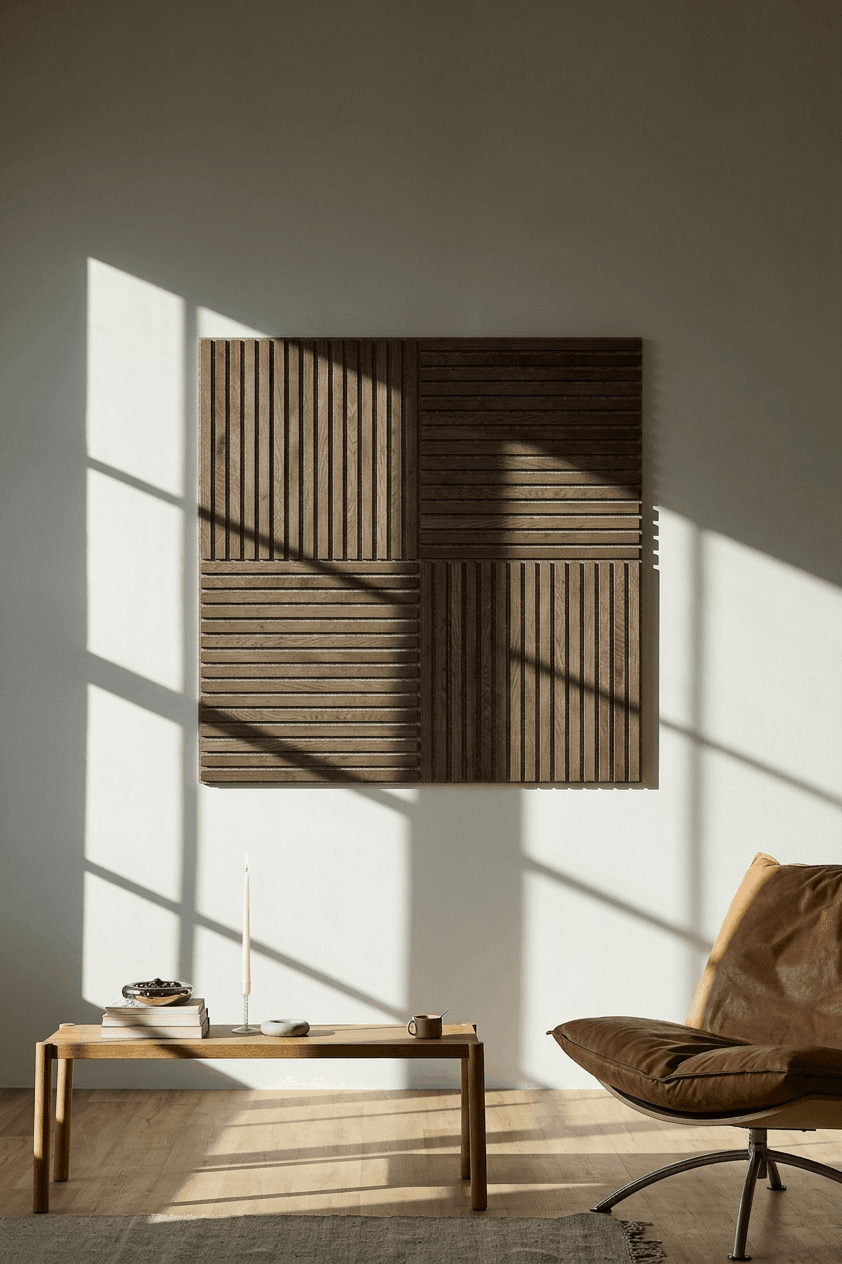 Akupixel | Acoustic Panel / Natural Wood, Rustic Grey Oak, Warm Grey Felt, 60 x 60 cm